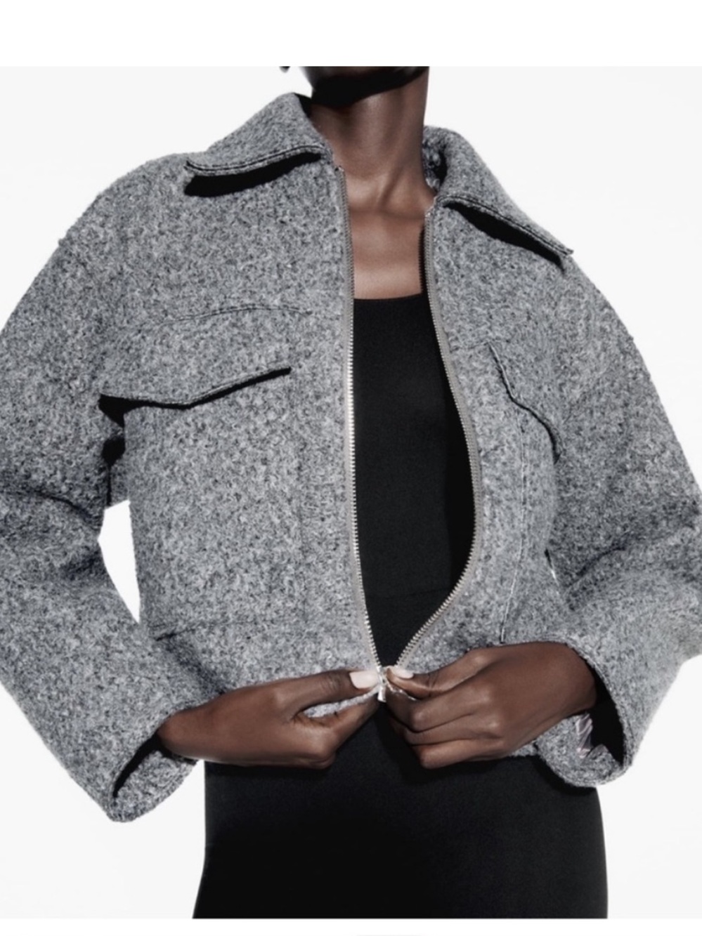 Zara Bouclé Patch Pocket Jacket